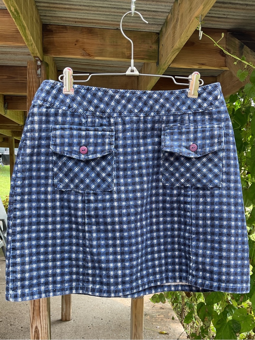 Vintage County Seat Y2K Blue Plaid Mini Skirt Cargo Pocket 100% Cotton Size 9